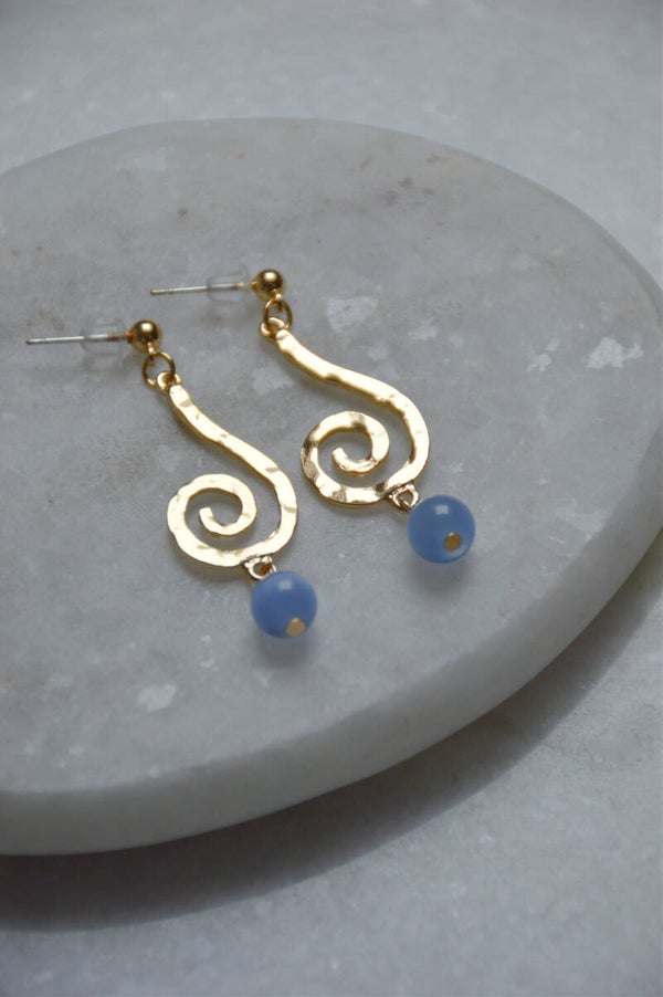 Gold & blue swirl earrings