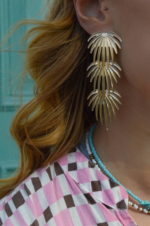 Coral leaf earrings gold