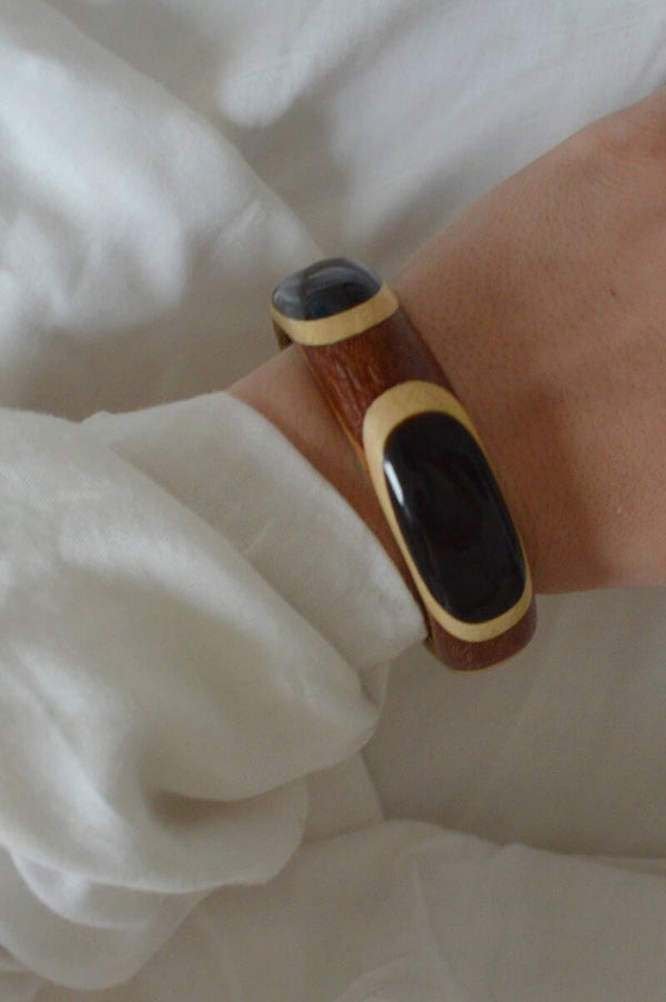 Wooden bracelet black/beige/brown