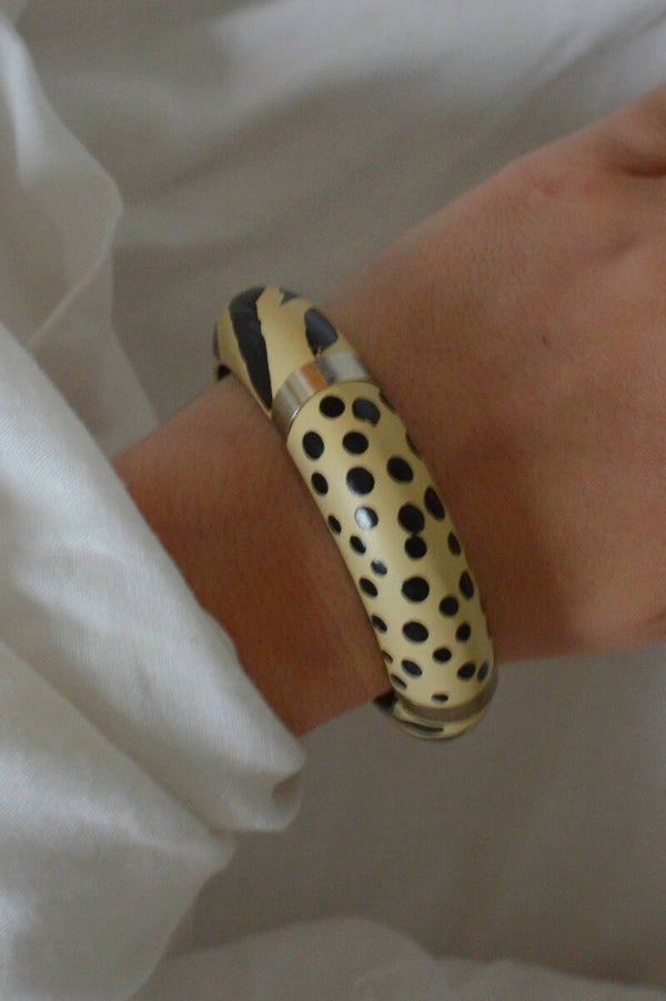 Wooden bracelet white/black/silver