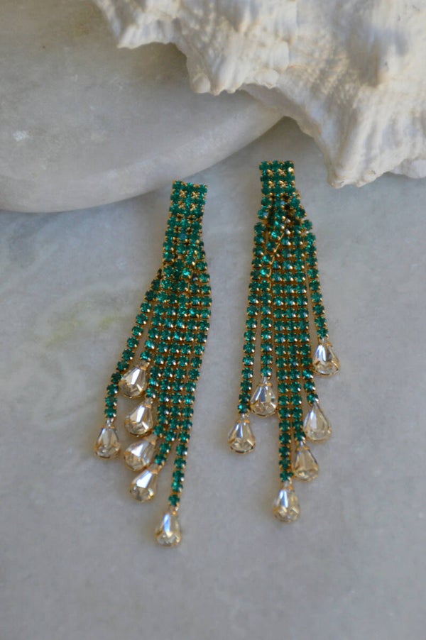 Green tassel earrings