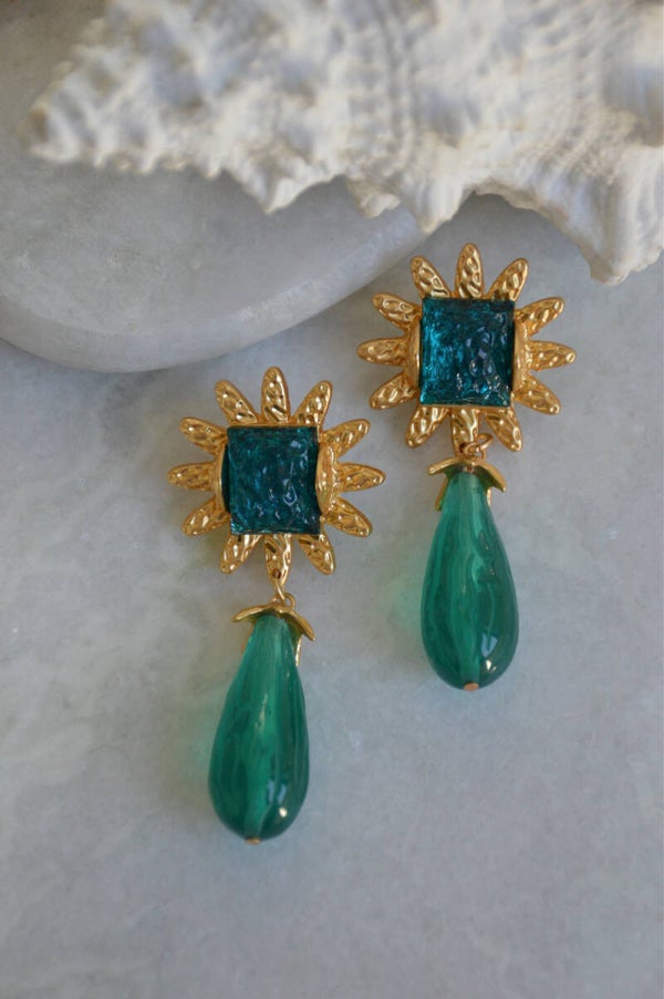 Green chandelier earrings