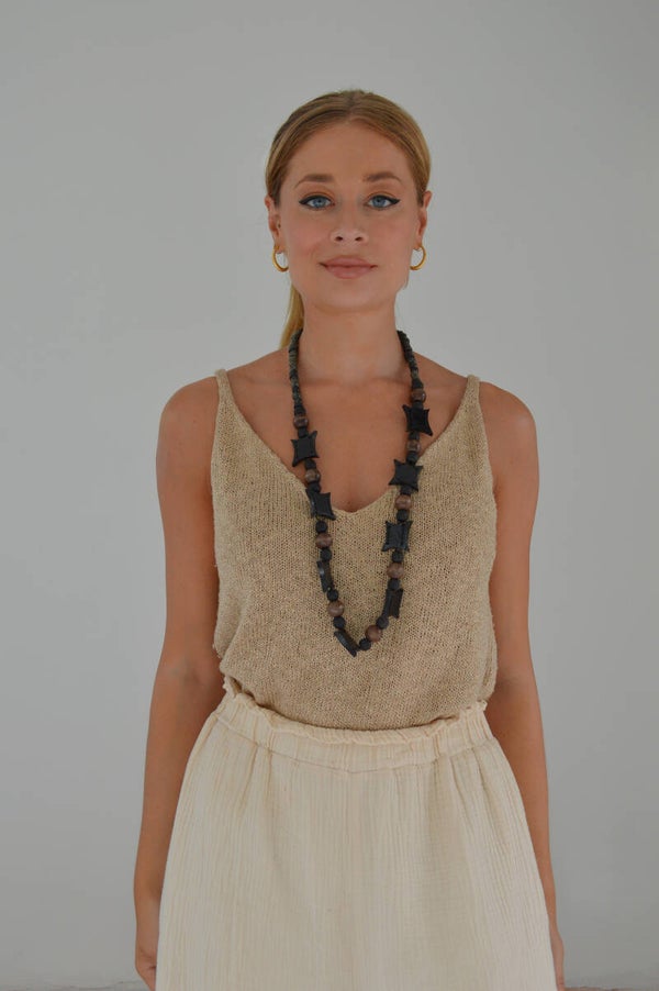 Long dark wood necklace