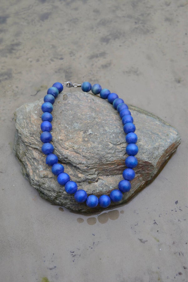 Blue wood necklace