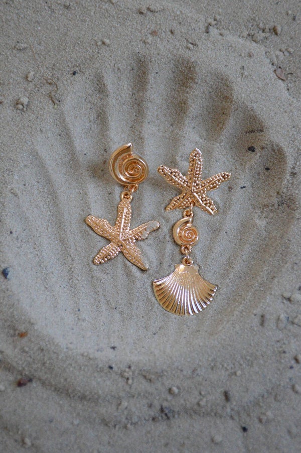Starfish & shell earrings gold