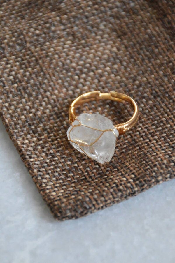 Gold White Crystal ring