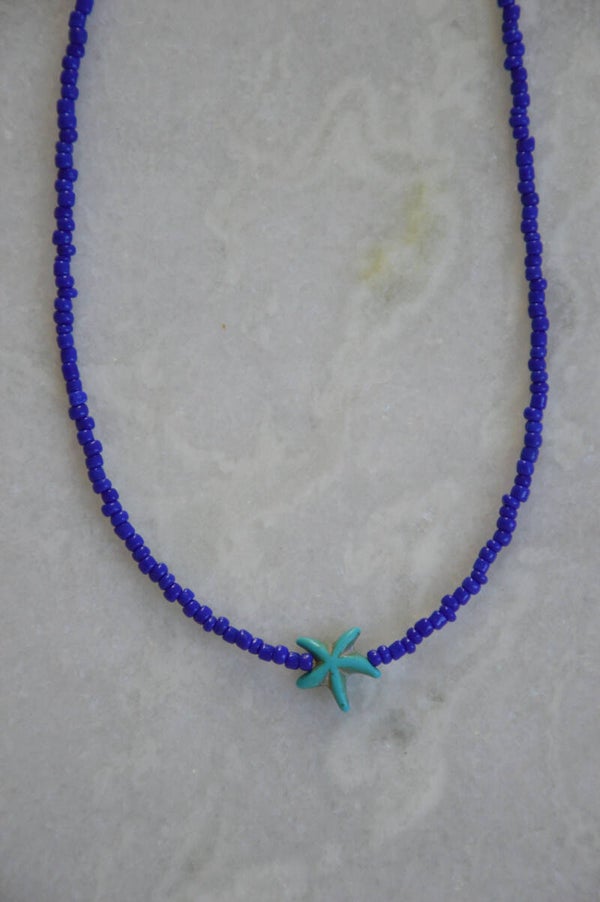 Dark blue / turquoise beads starfish necklace