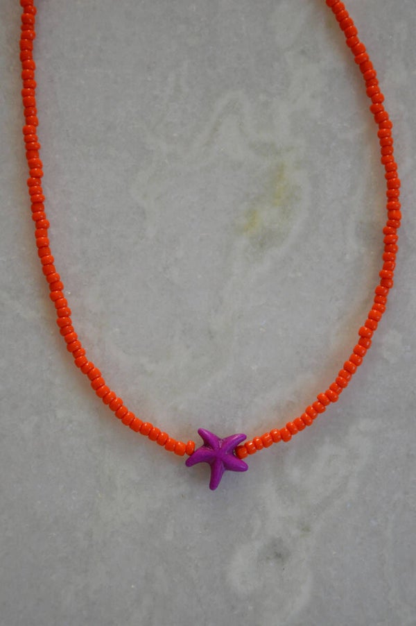 Orange / purple beads starfish necklace