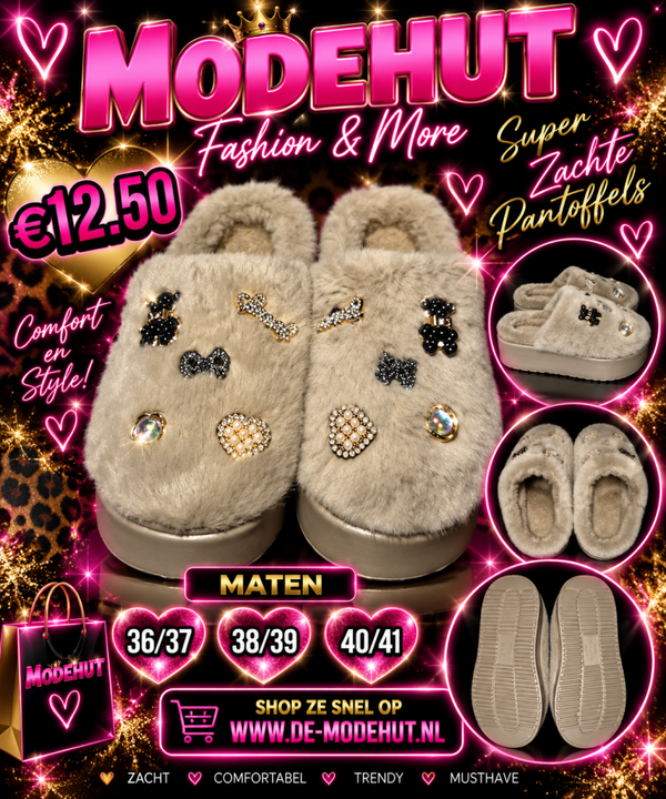 Pantoffel bedel taupe/grijs