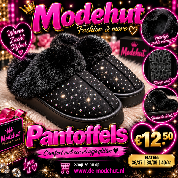 Pantoffel glitter zwart