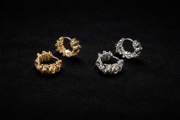 Zilveren en gouden ribbel oorringetjes