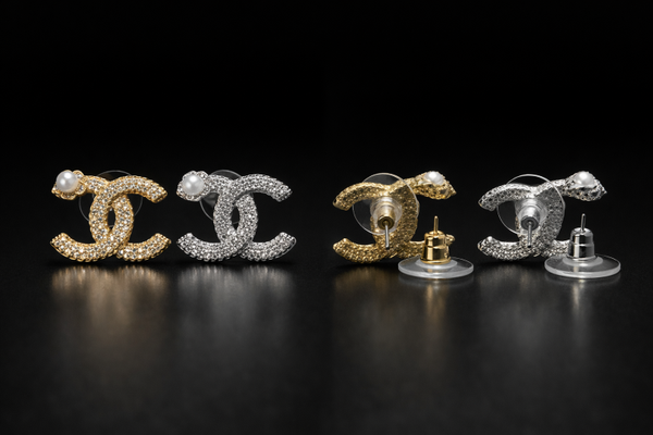 Chanel met parel 1:1 oorknopjes goud en zilver