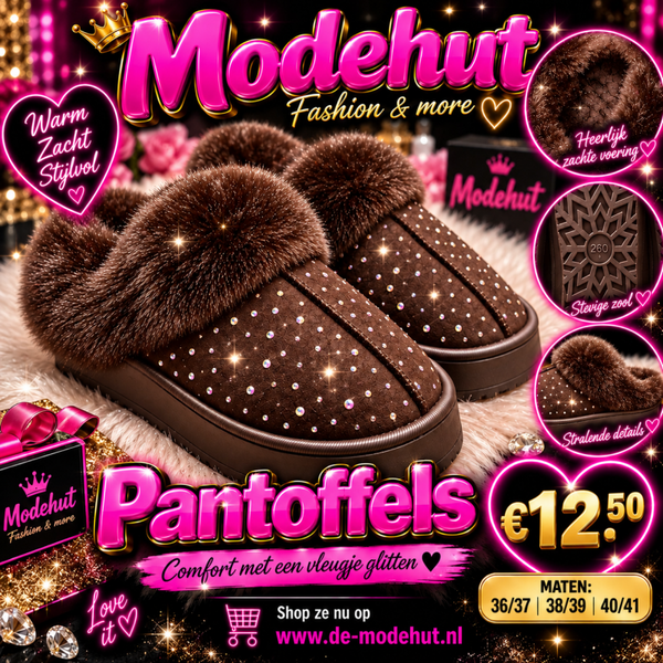 Bruine glitter pantoffel