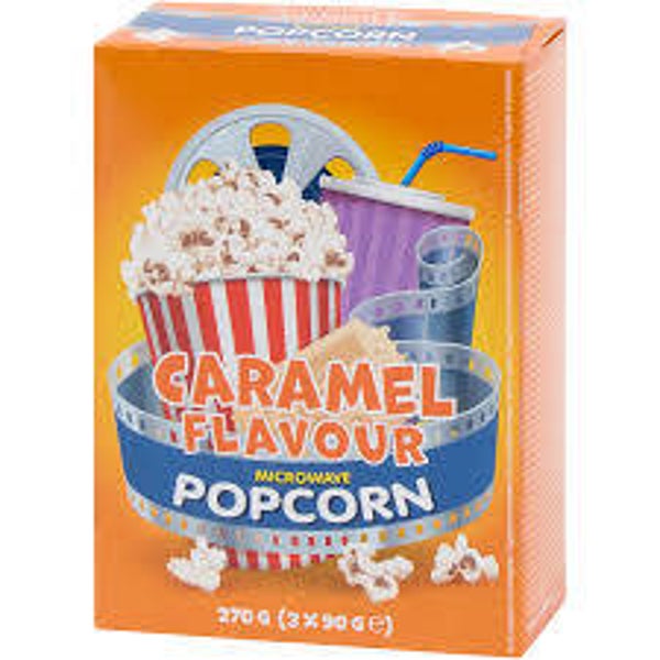 Popcorn voor in de magnetron Caramel 3 x 90 gram.