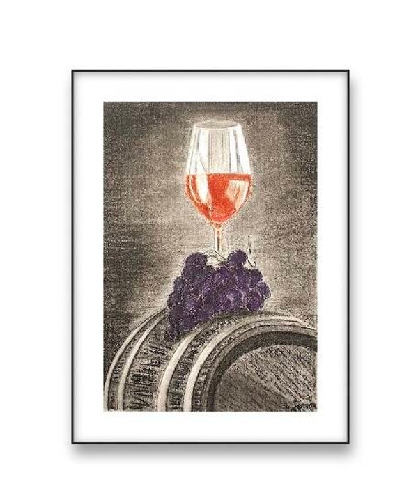 Cheers- Original Signed Charcoal and Soft Pastel Drawing by S. Jensen