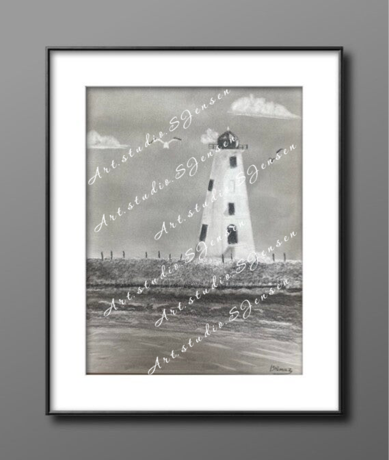 Lighthouse- Original Charcoal Drawing by S. Jensen.