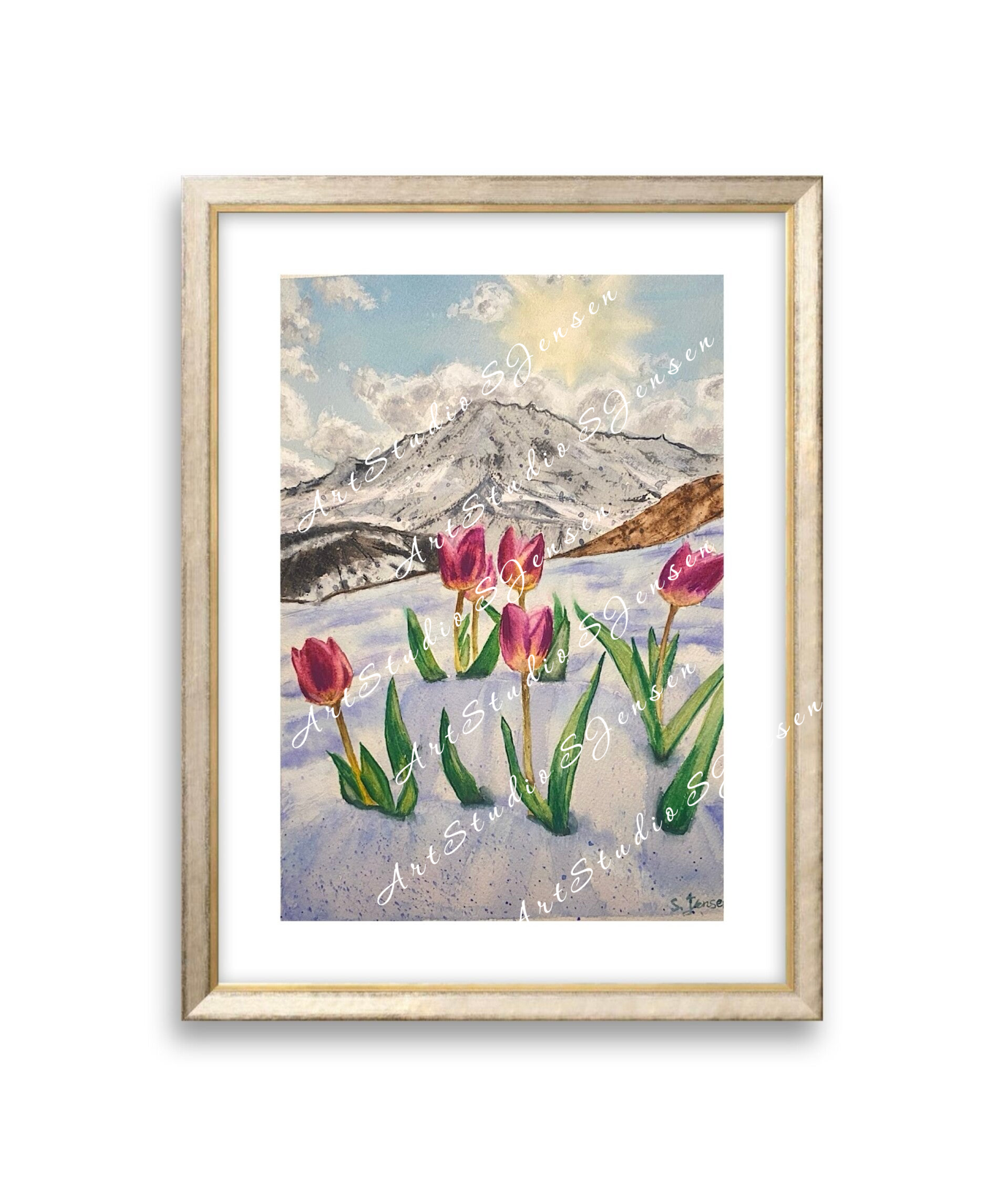 Tulips of Mountains - Original Signed Watercolor Painting by S. Jensen