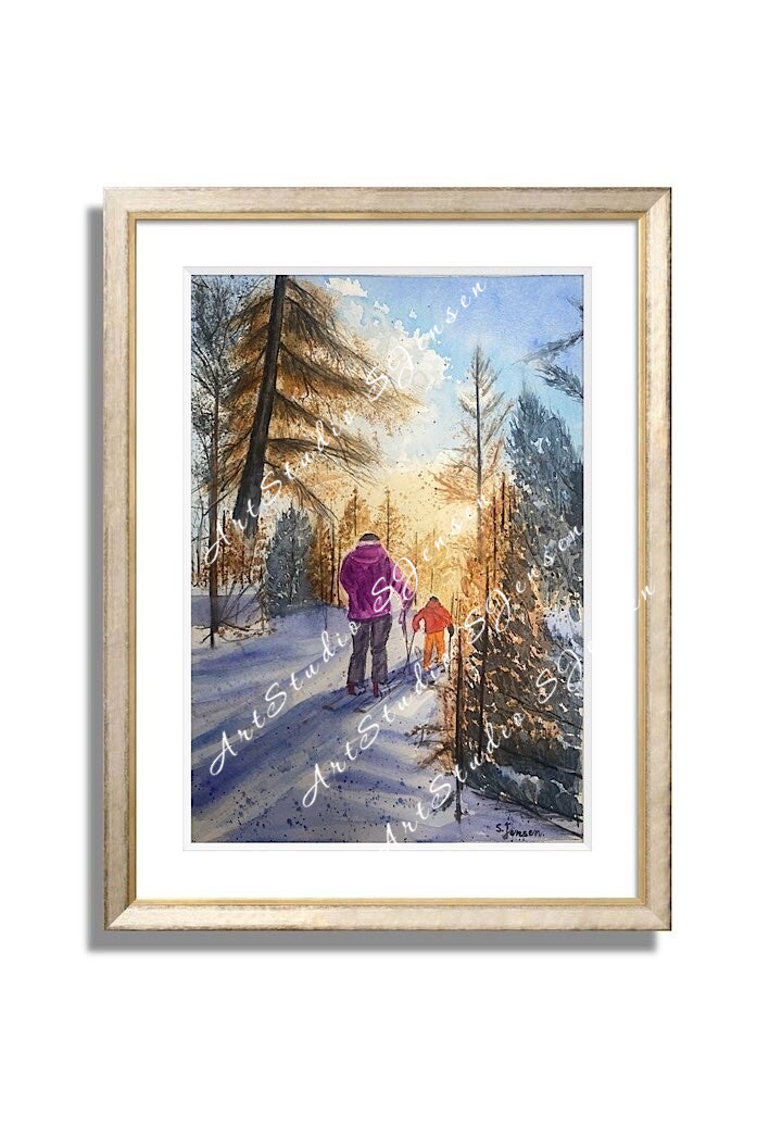 Ski Vacation-Original Signed Watercolor Painting by S. Jensen