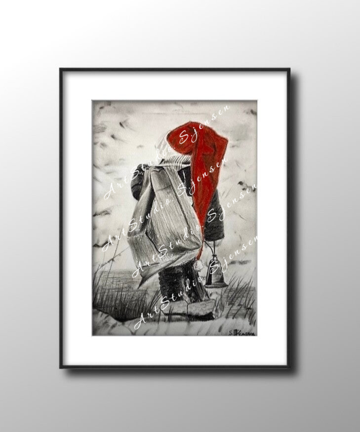 Christmas Pixie — Original Charcoal & Soft Pastel Drawing by S. Jensen