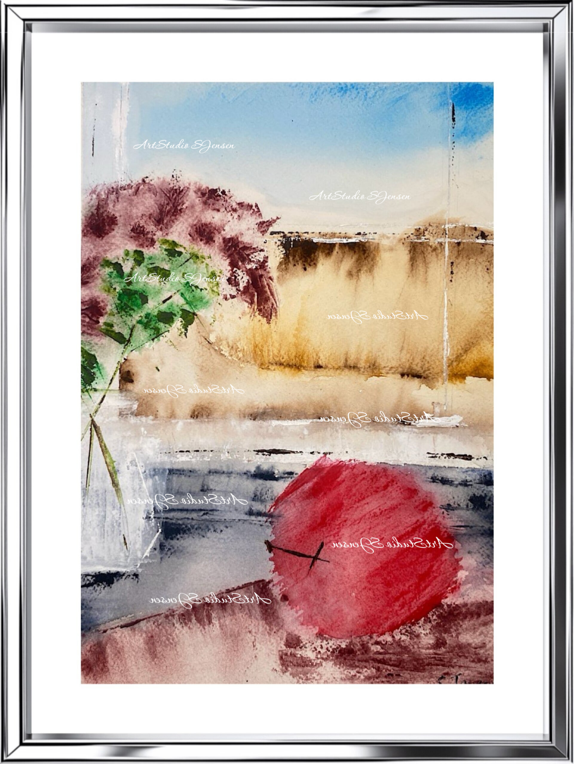 Red Secret- Original Signed Abstract Watercolor Painting by S. Jensen
