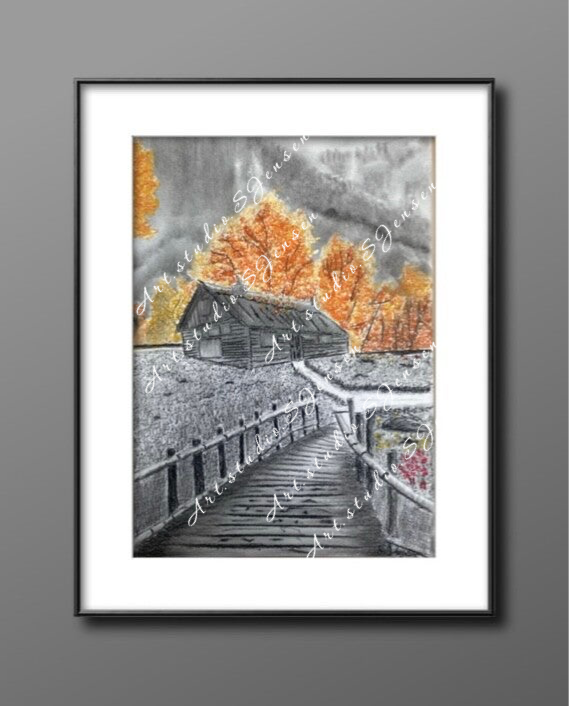 Autumn in Mountains- Charcoal and Soft Pastel Drawing by S.Jensen