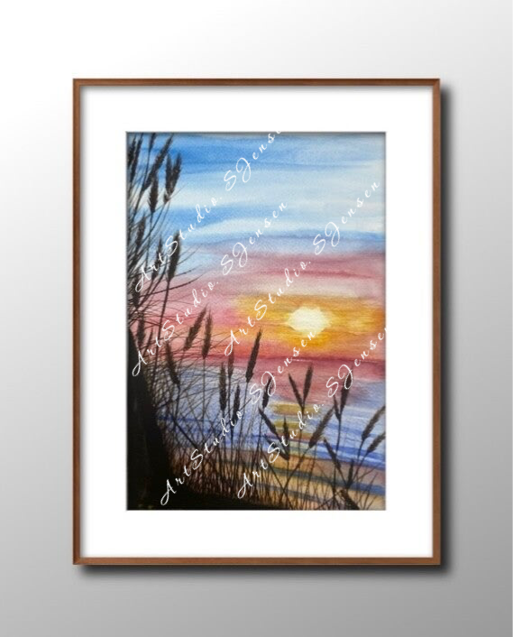 Sunset at the sea- Original Watercolor Painting by S. Jensen
