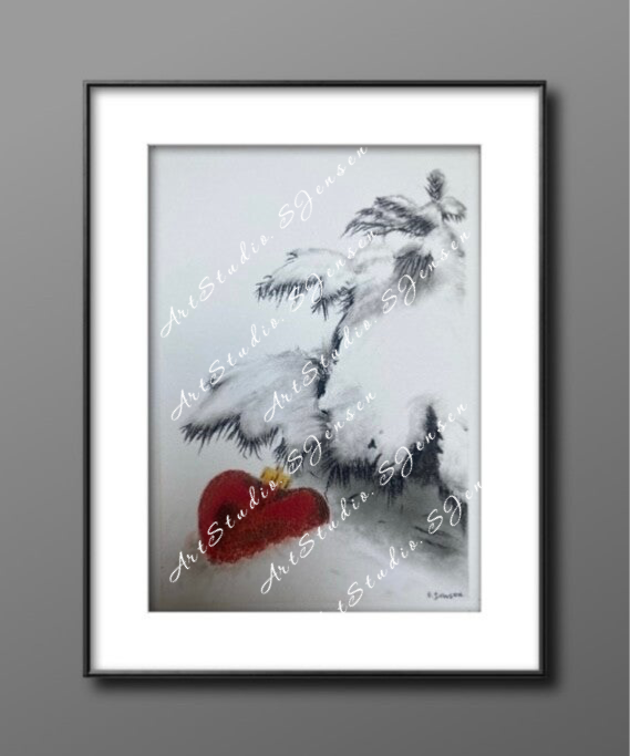 Christmas Heart - Original Charcoal Drawing  by S.Jensen