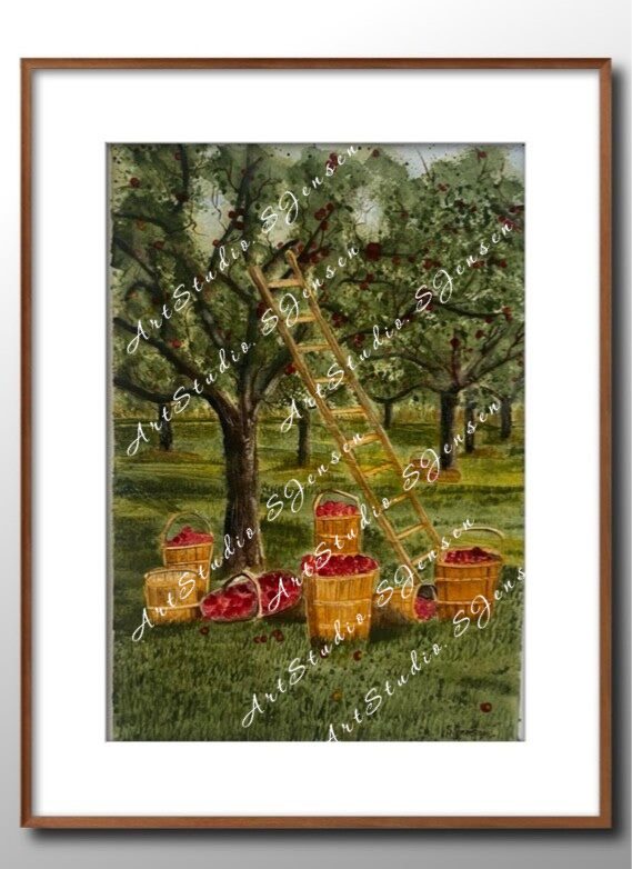 Apple Orchard Harvest – Original Watercolor by S.Jensen