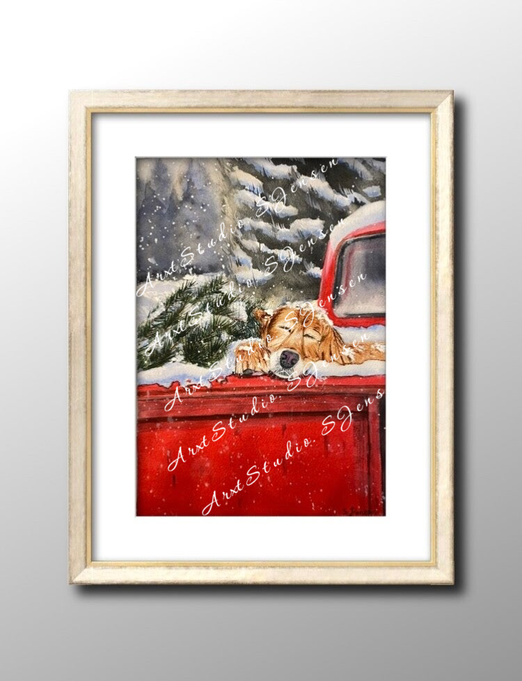 Sleepy Dog- Original Water color painting by S. Jensen