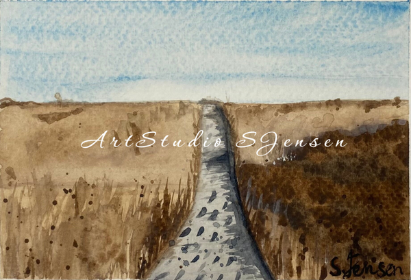 Handmade Watercolor Postcards Wheat field on the beach– Set of 4 Signed by S.Jensen