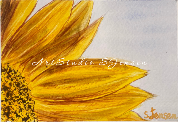 Handmade Watercolor Postcards Sunflower–  Set of 4 Signed by S.Jensen