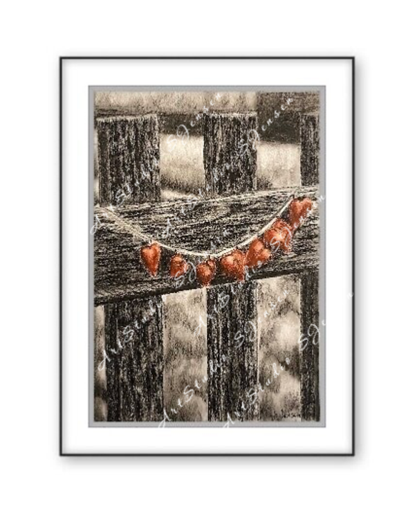Hearts Together – Original Signed Charcoal Soft Pastel Drawing Signed by S. Jensen