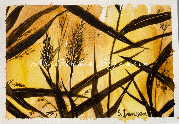 Handmade Watercolor Postcards with Sunset– Set of 4 Signed by S.Jensen
