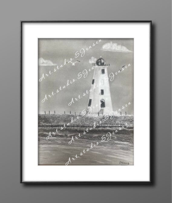 Lighthouse- Original Charcoal Drawing by S. Jensen.
