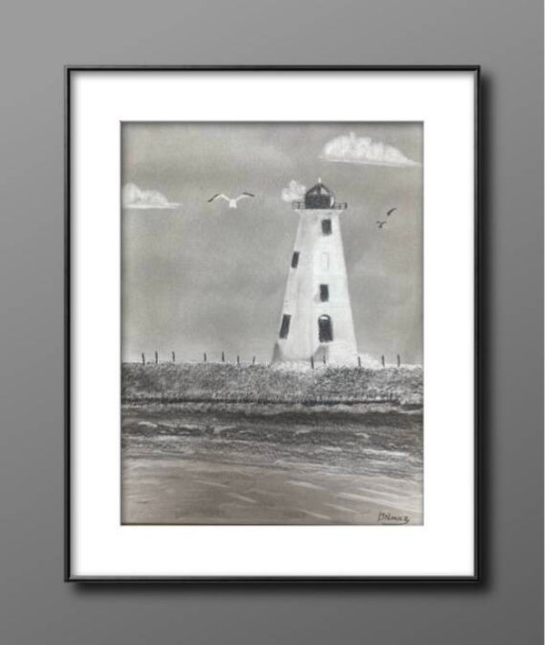Lighthouse- Original Charcoal Drawing by S. Jensen.
