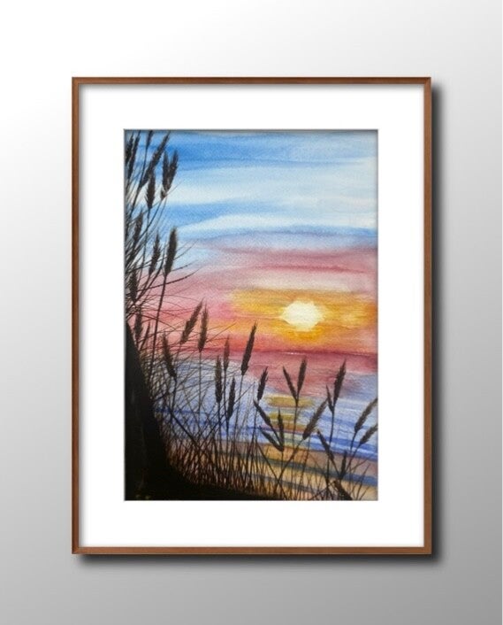 Sunset at the sea- Original Watercolor Painting by S. Jensen