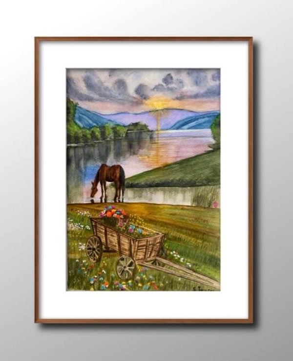 Relaxing time- original Water color and Soft pastel painting by S. Jensen