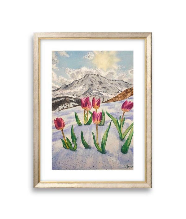 Tulips of Mountains - Original Signed Watercolor Painting by S. Jensen