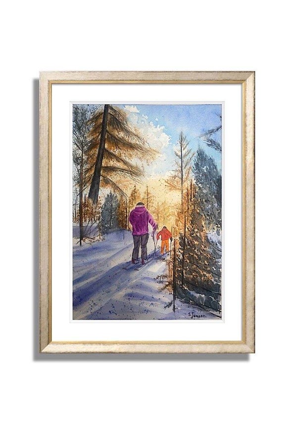 Ski Vacation-Original Signed Watercolor Painting by S. Jensen