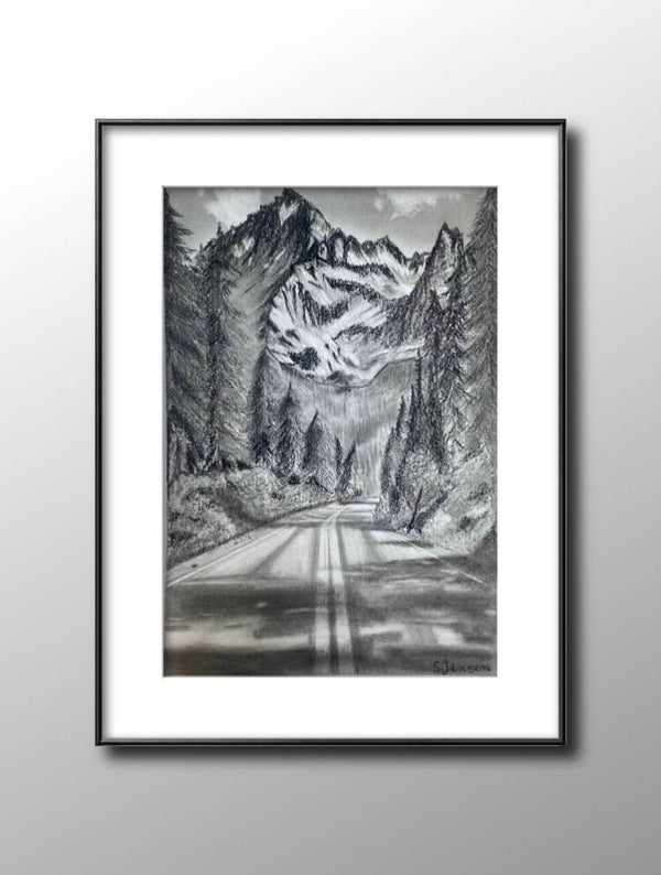 The joy of the road- Original Charcoal Drawing by S. Jensen