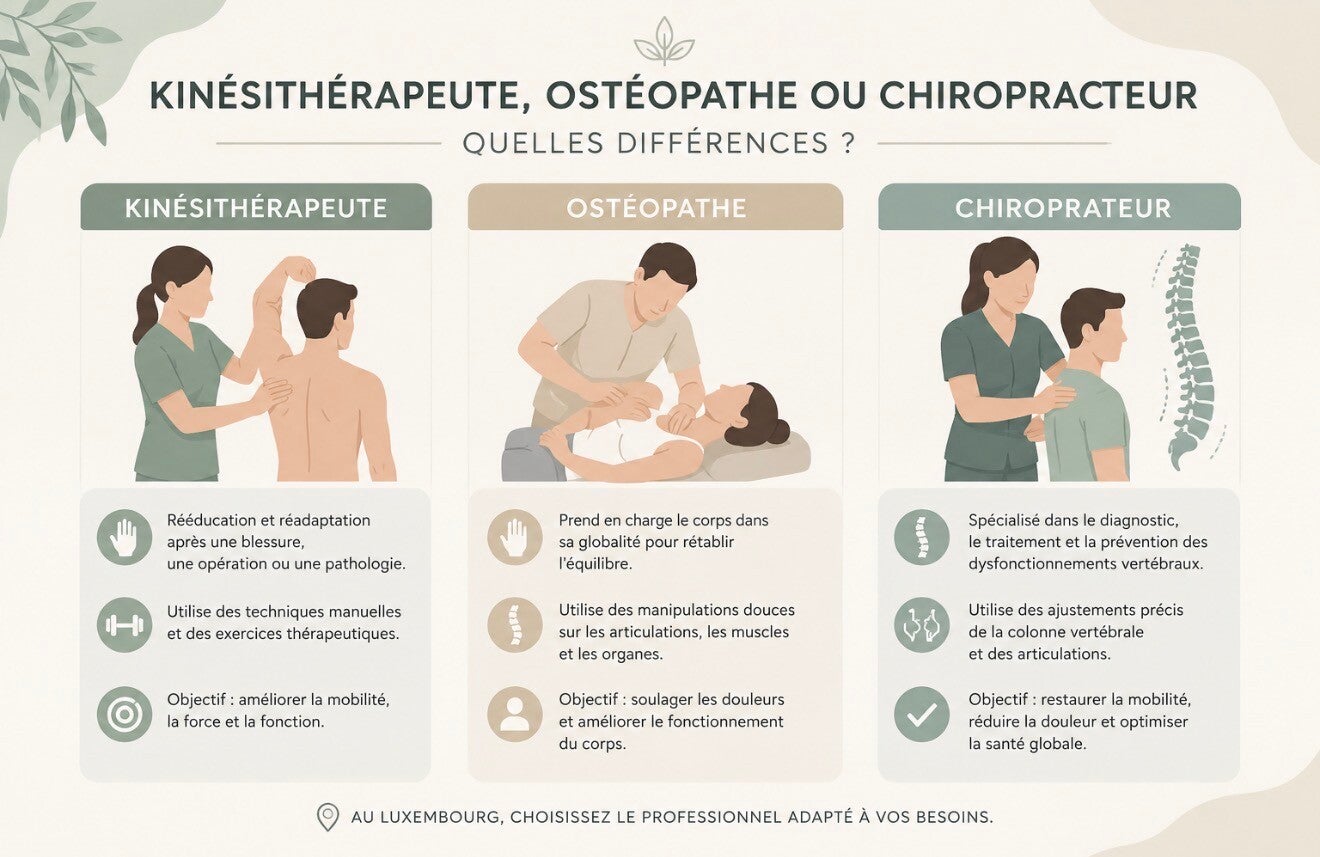 Kine, ostéo ou chiopracteur ? quelles différence ? Luxembourg 