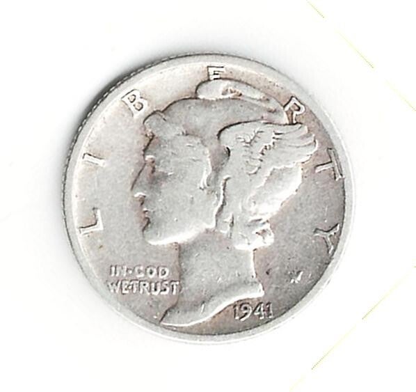 1941 D Mercury Dime - Circulated - 90% Silver - Shipping Free
