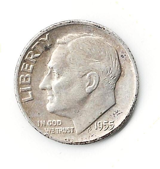 1955 D Roosevelt Dime - Circulated - 90% Silver