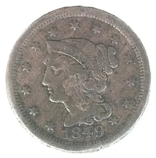 1849 Braided Hair Large Cent- Circulated - VF Classic Coins