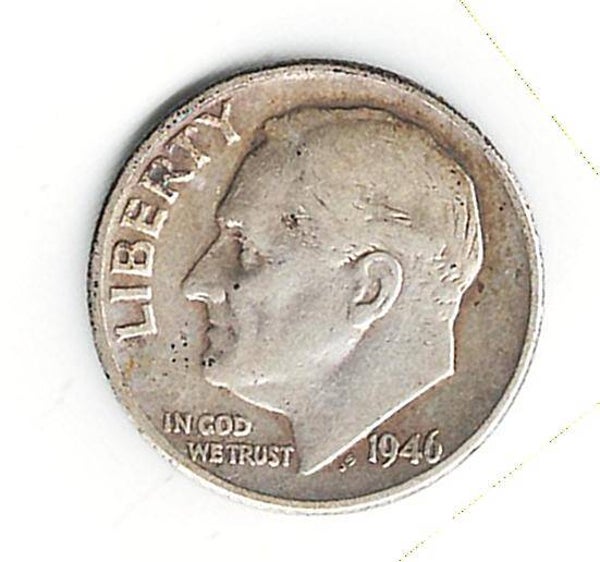1946 P Roosevelt Dime - Circulated AU - 90% Silver - Classic Coins