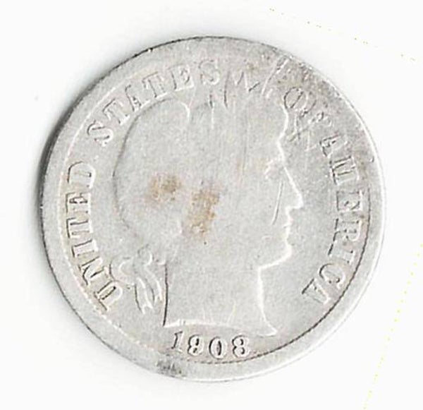 1908 S Barber Dime - Circulated - 90% Silver