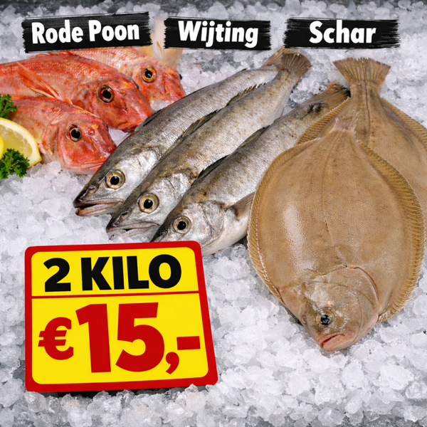 2 kilo "Vis-Mix" (rode poon, schar, wijting)