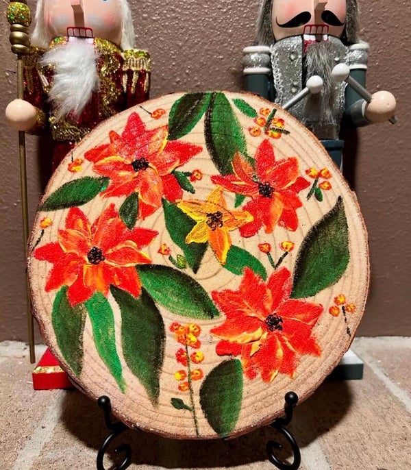 Flowers on Wiod w/ stand