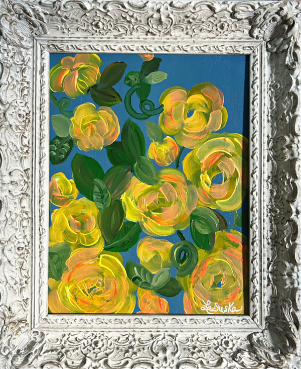 Yellow Roses 11x14” canvas panel, framed