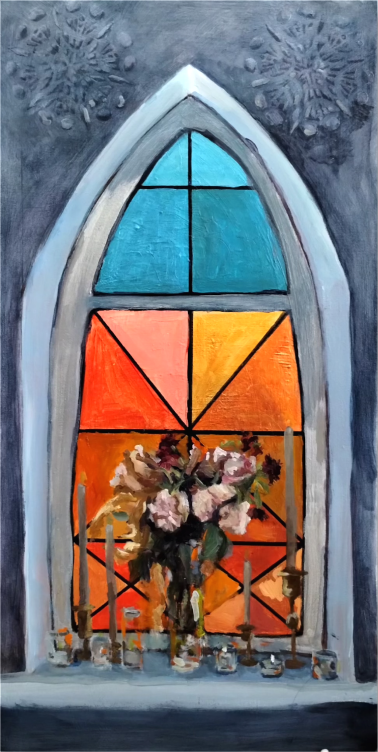 Vitraux, Fleurs et Bougies 12x24x1.5”